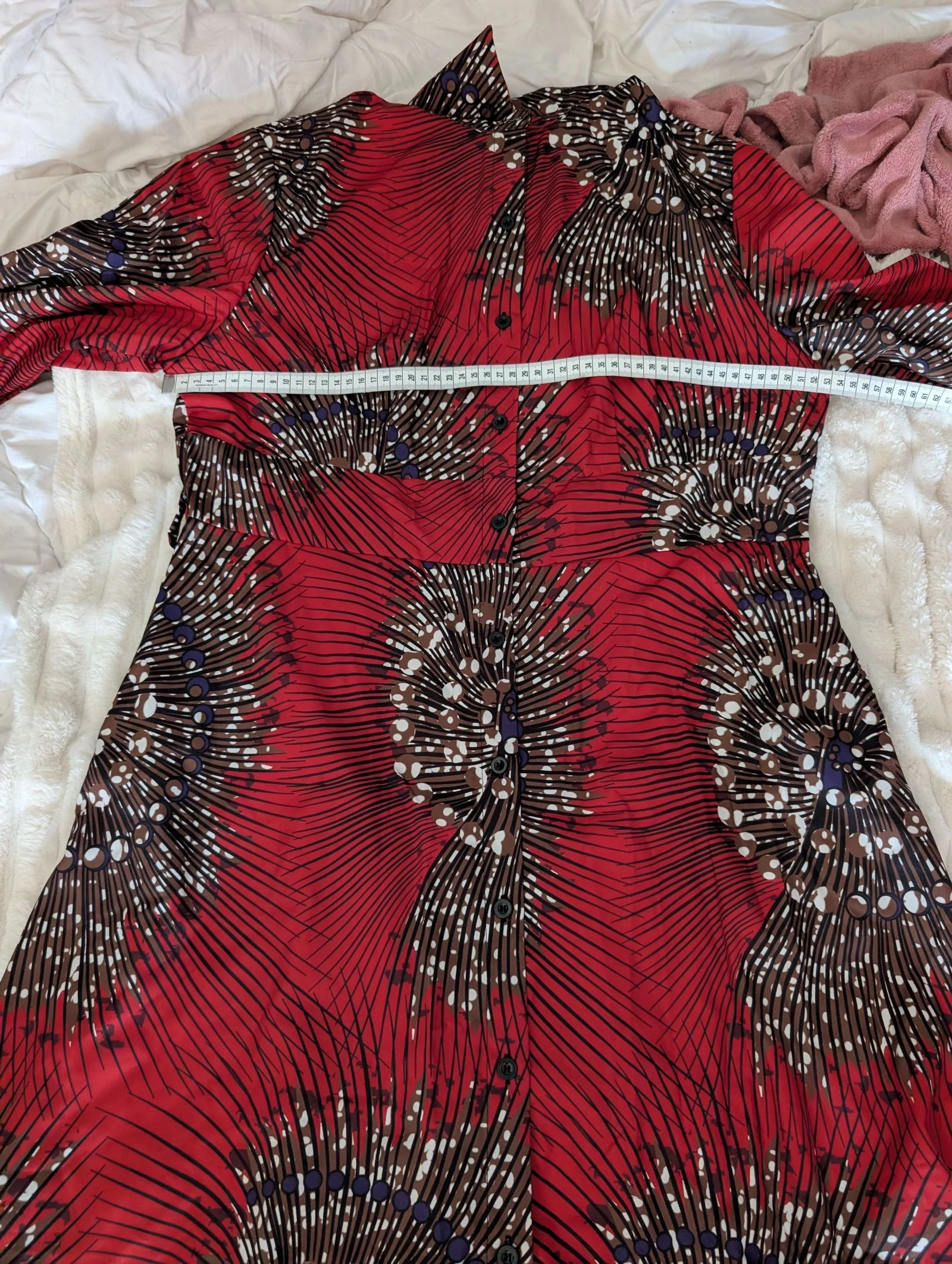 Maravilhoso Vestido longo estilo camisa com estampa gráfica vermelha e preta elegante - Tamanho 0XL – photo 9